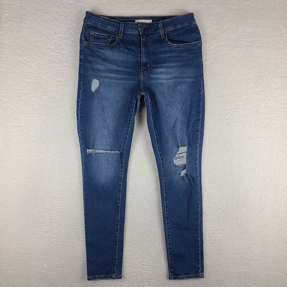 Levi's 721 Jeans Womens‎ 32 Blue High Rise Skinny Distress Dark Wash Denim